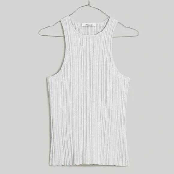 Madewell The Signature Shimmer Knit Cutaway Sweater Tank Ribbed Gray XS NWT - Picture 2 of 12